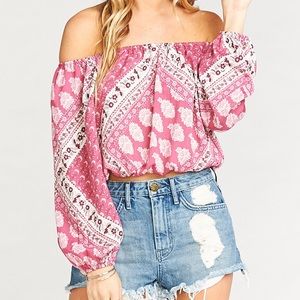 Red wine paisley Lima scrunch top